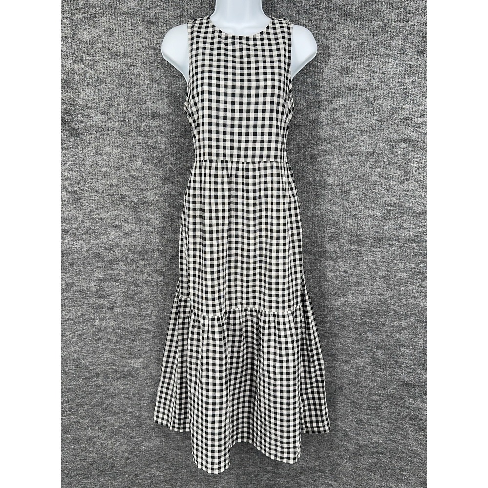 TASH + SOPHIE Dress Womens S Black Gingham Sleeveless Tiered Midi Cotton